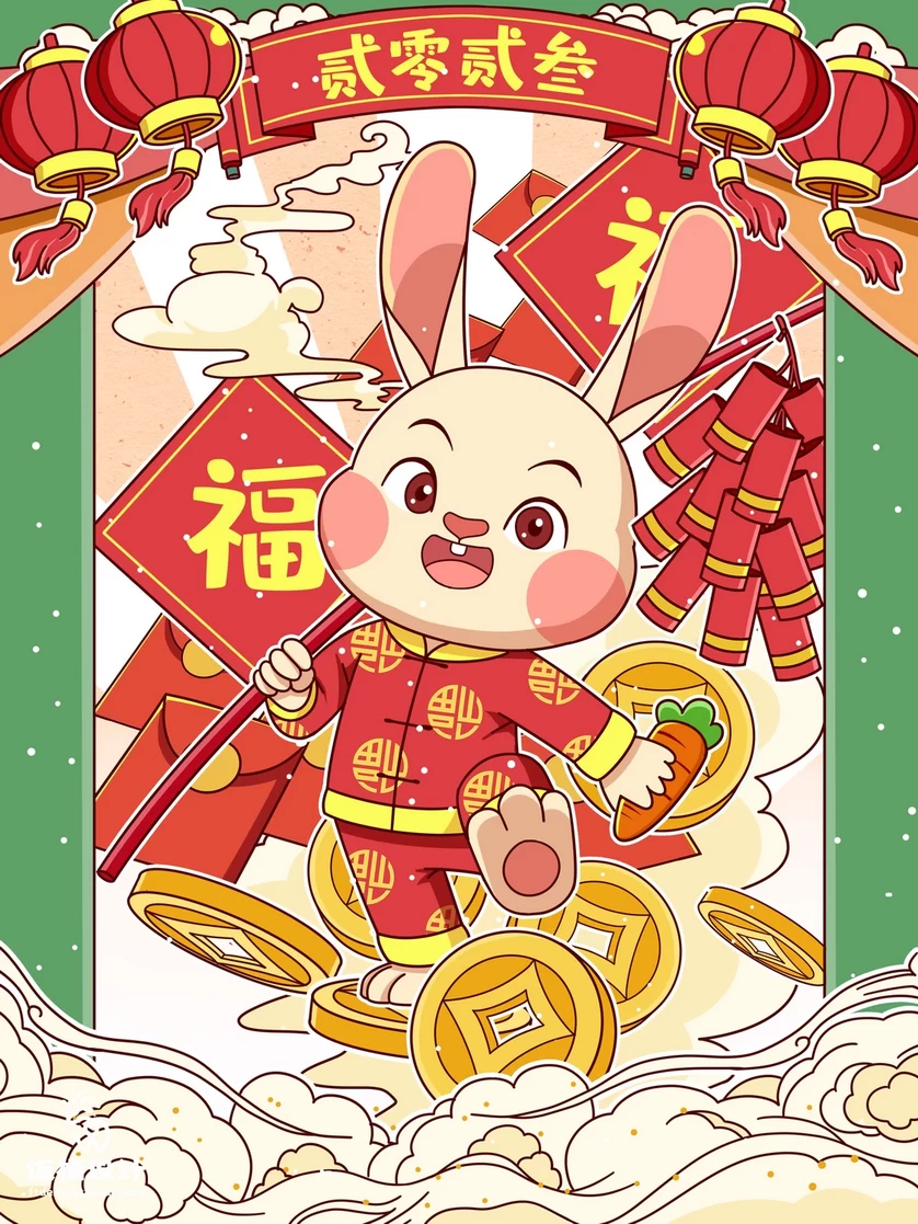 2023兔年新年春节节日节庆海报模板PSD分层设计素材【044】